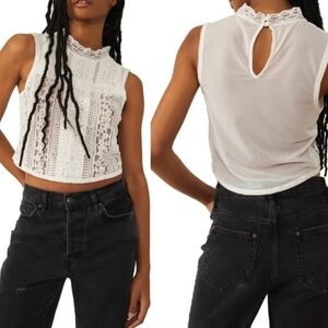 FREE PEOPLE TEA TIME LACE TOP - NWT - LARGE - IVORY